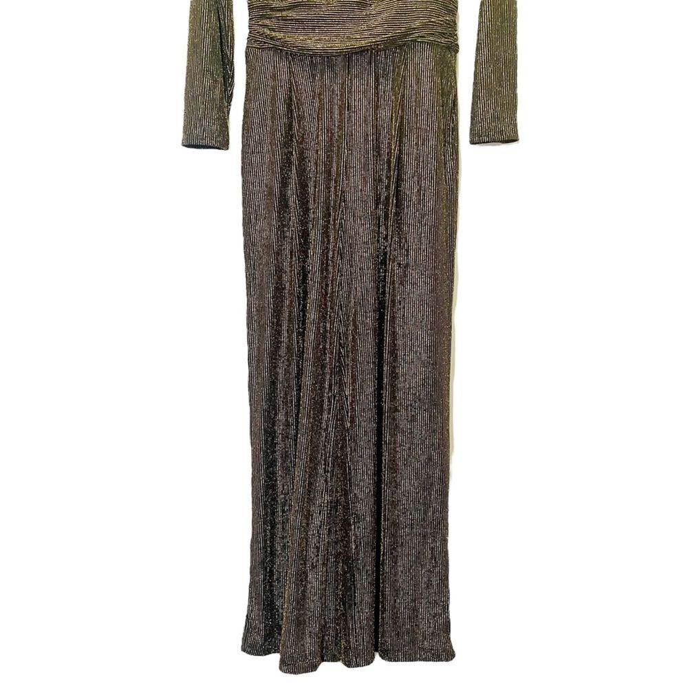 NWT Boston Proper Metallic Jumpsuit Medium Black Gold Wide Leg V Neck Party - Picture 10 of 16